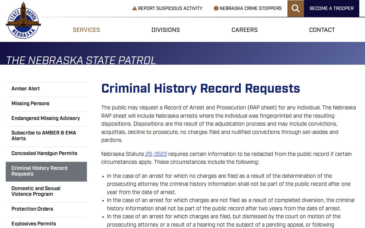 Nebraska State Patrol criminal history request guide