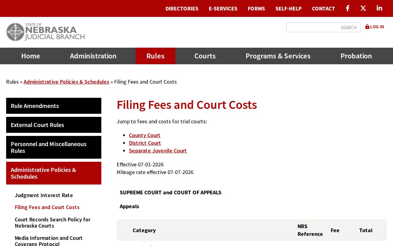 Ashton criminal court records and Nebraska court cost schedule