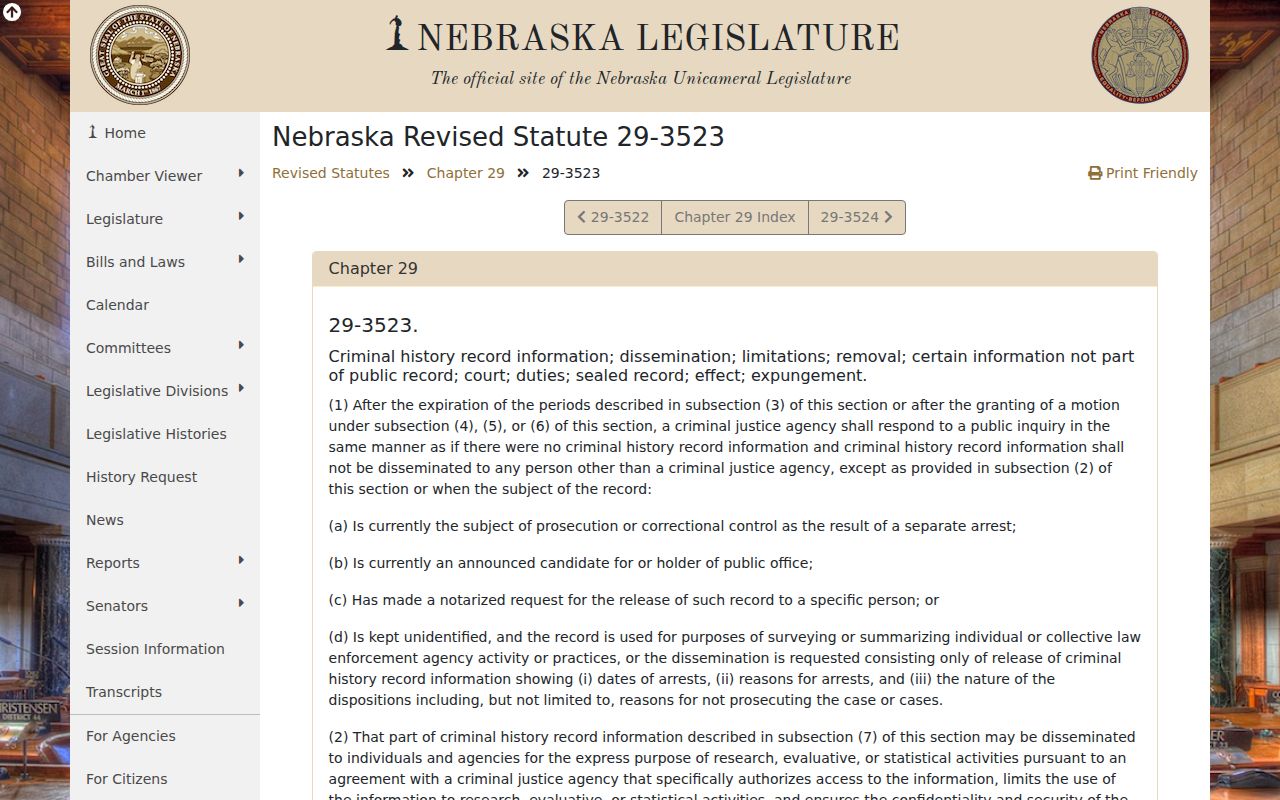 Litchfield criminal records dissemination law in Nebraska